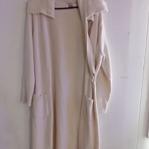 Sophie17 Cream Long Open-Front Cardigan Sweater